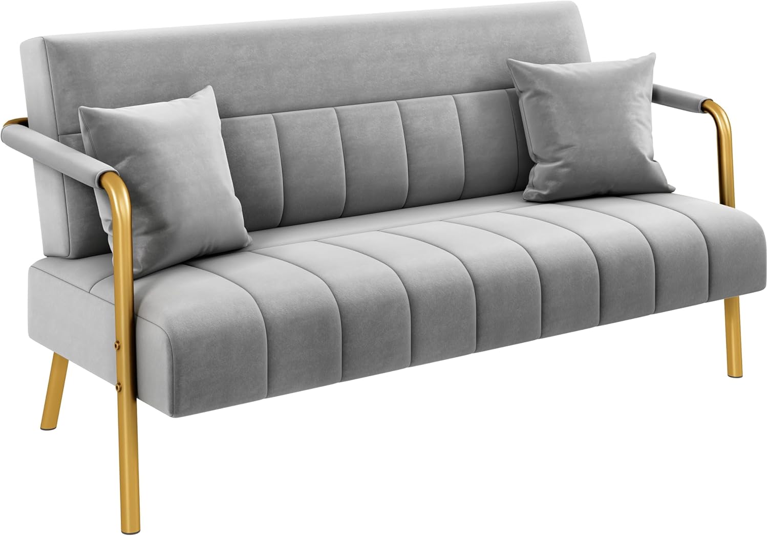 Yaheetech Polstersofa mit Armlehnen & Beine aus Metall Modernes Zweisitzer-Sofa mit 2 Lendenkissen Loveseat fürs Wohnzimmer/Schlafzimmer