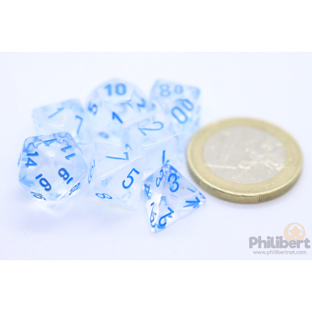 Set de 7 Mini Dés JDR Chessex : Borealis Icicle / Light Blue Luminary