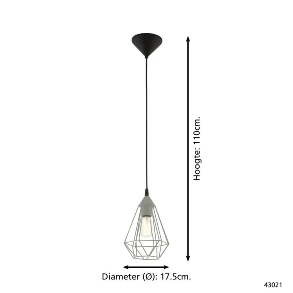 EGLO Tarbes Hanglamp - E27 - Ø 17,5 cm - Grijs