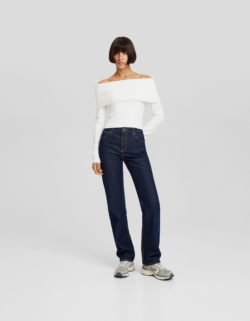 calça jeans de corte reto
