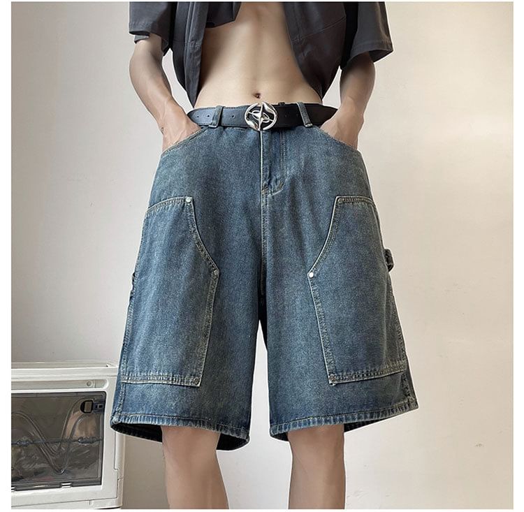 Femilina - Denim shorts met hoge taille en wijde pijpen