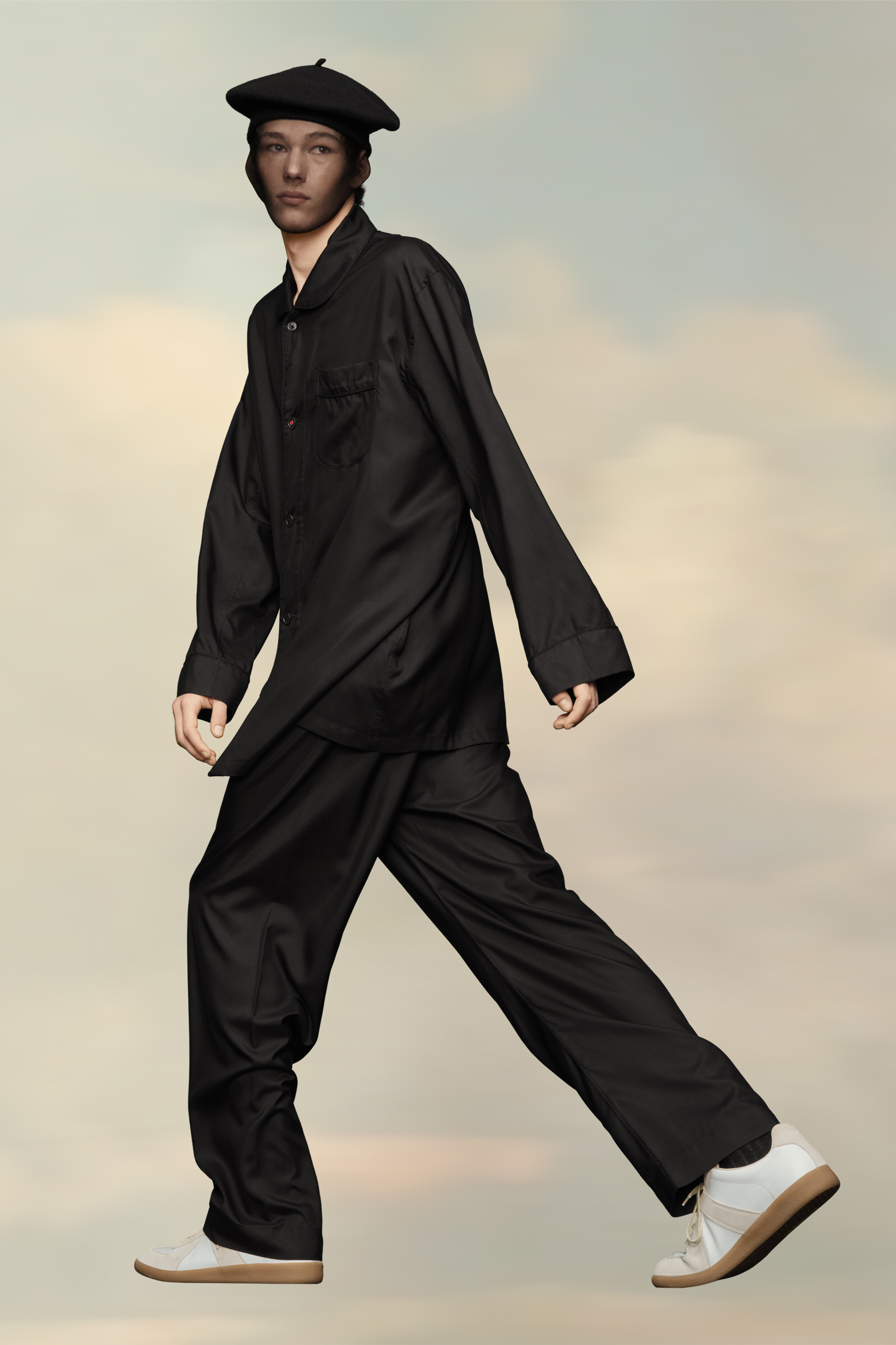 Chemise col ouvert - Popeline de soie Noir