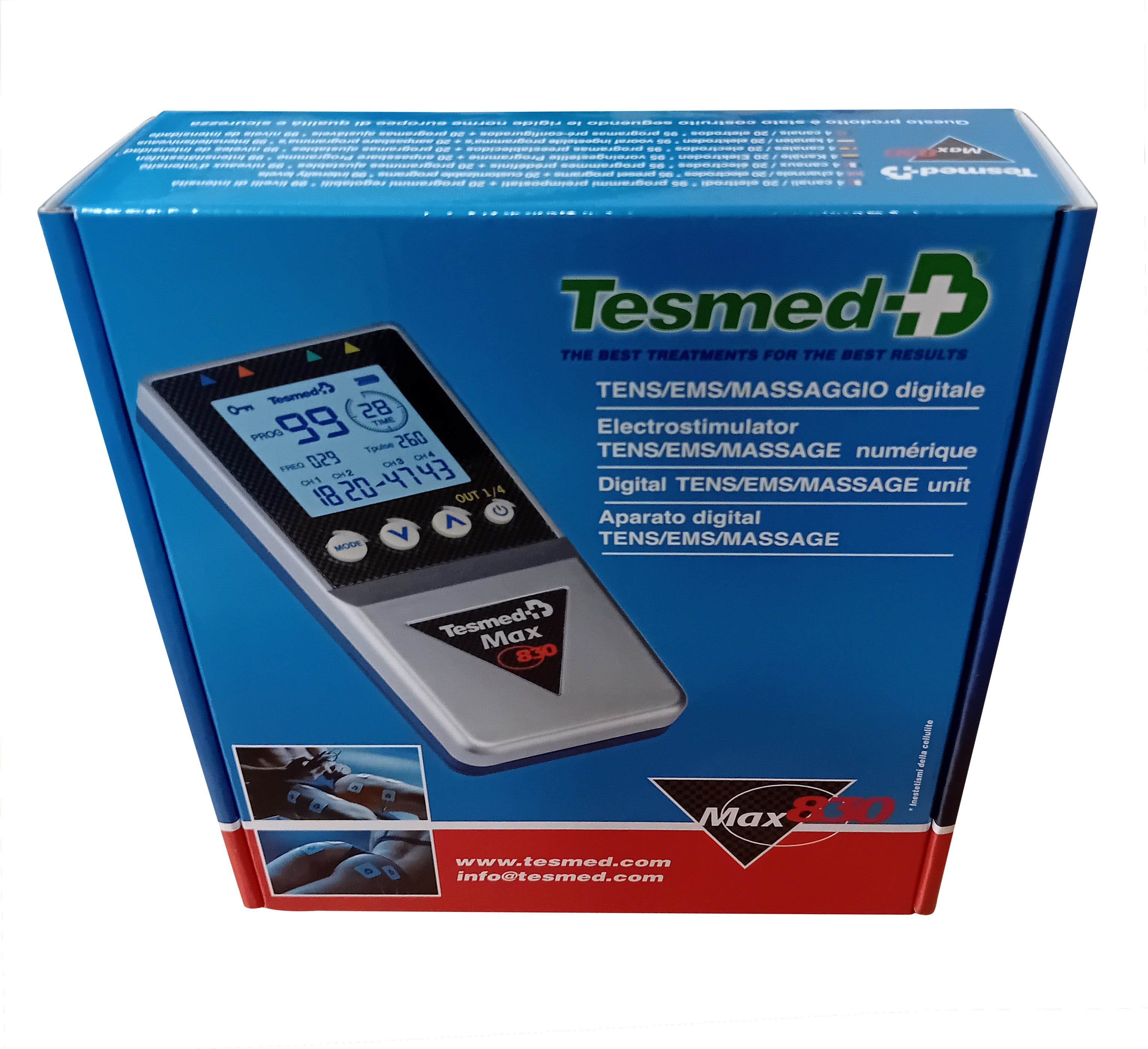 Tesmed MAX 830 mit 20 professionellen Elektrostimulator-Elektroden