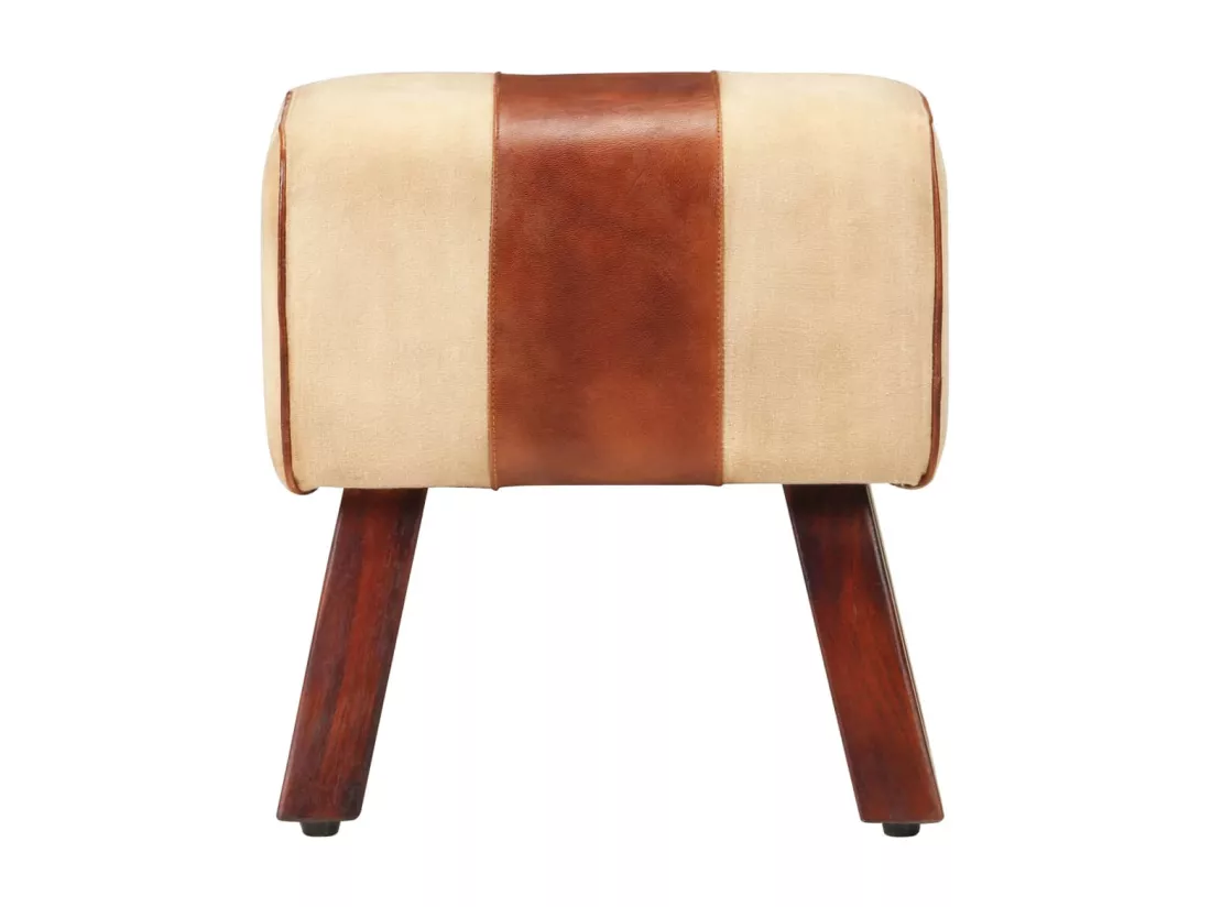 Banc saut de cheval 38 cm marron cuir véritable et manguier