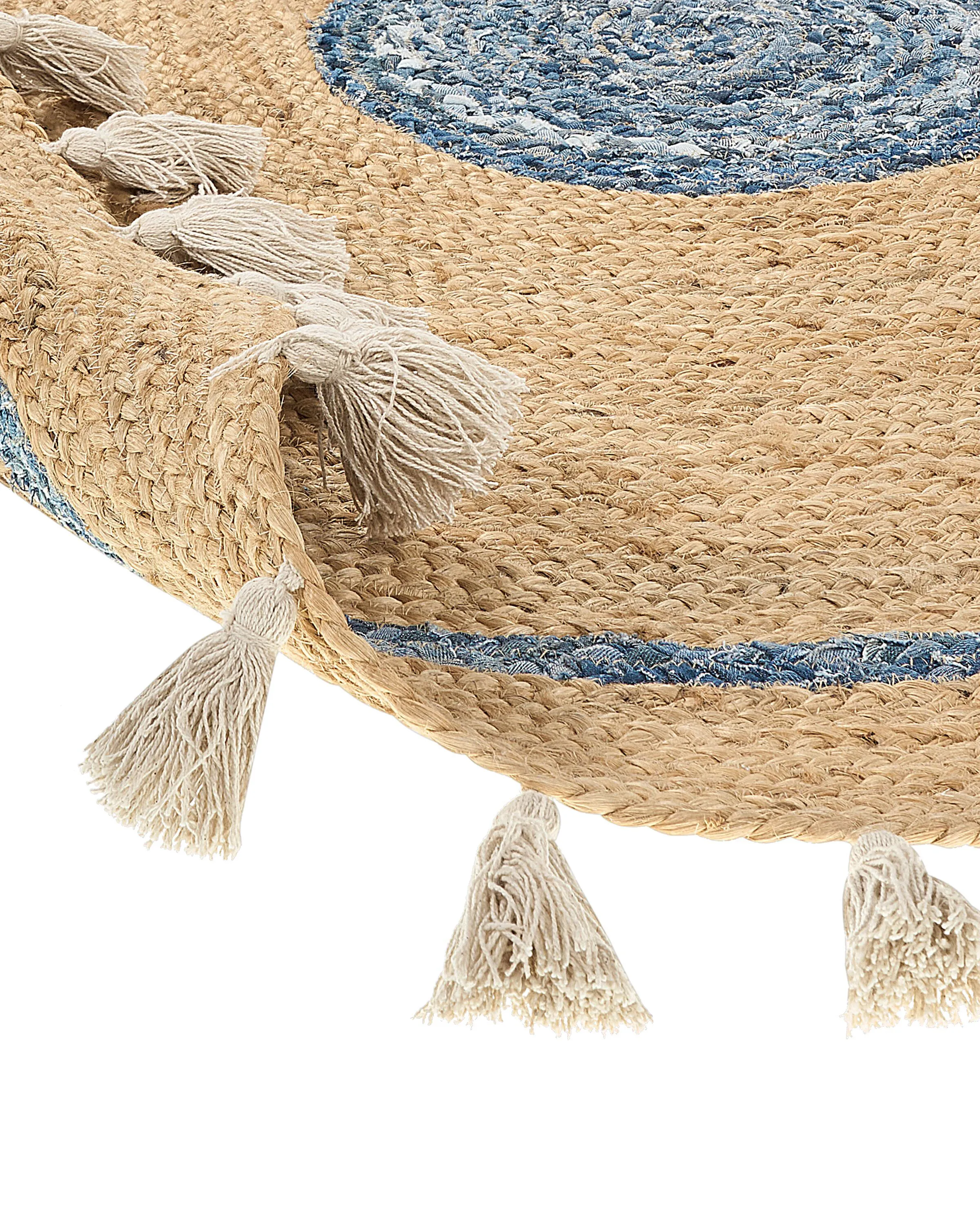 Vloerkleed OBAKOY Blauw ø 140 cm Jute