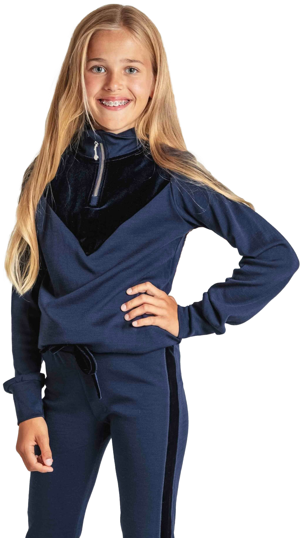 Sirdal Merino Half-Zip Jente Blue Ink