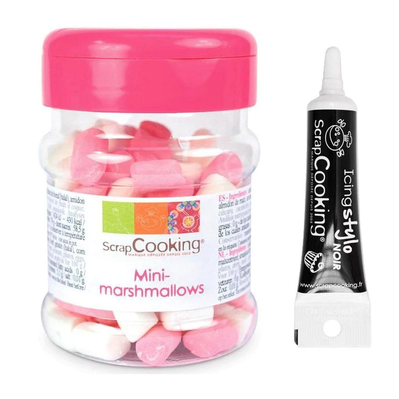 Mini-marshmallows 40 g + Stylo de glaçage noir Scrapcooking