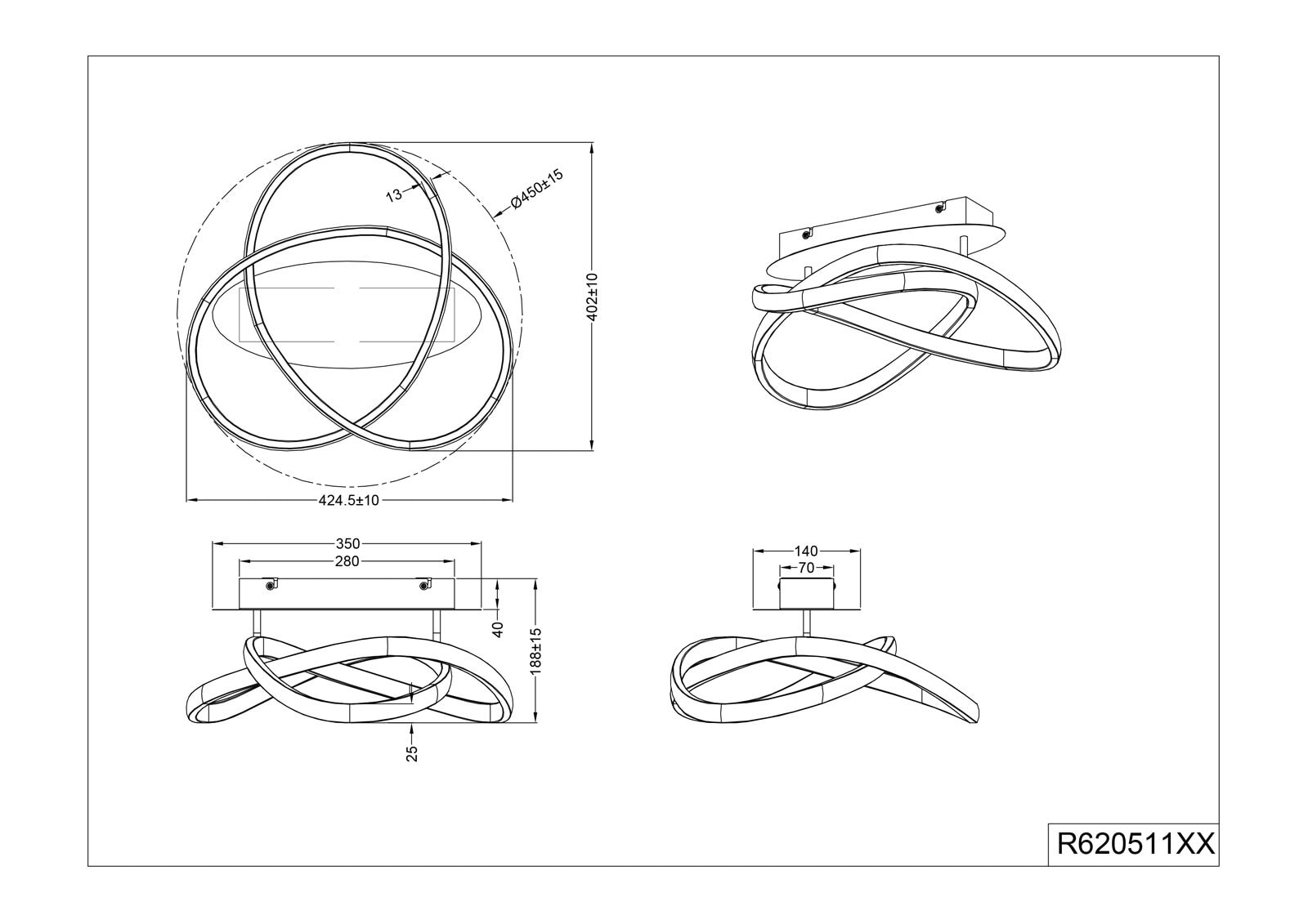 LED Deckenlampe Course nickelfarbig 45cm 18cm Metall Kunststoff
