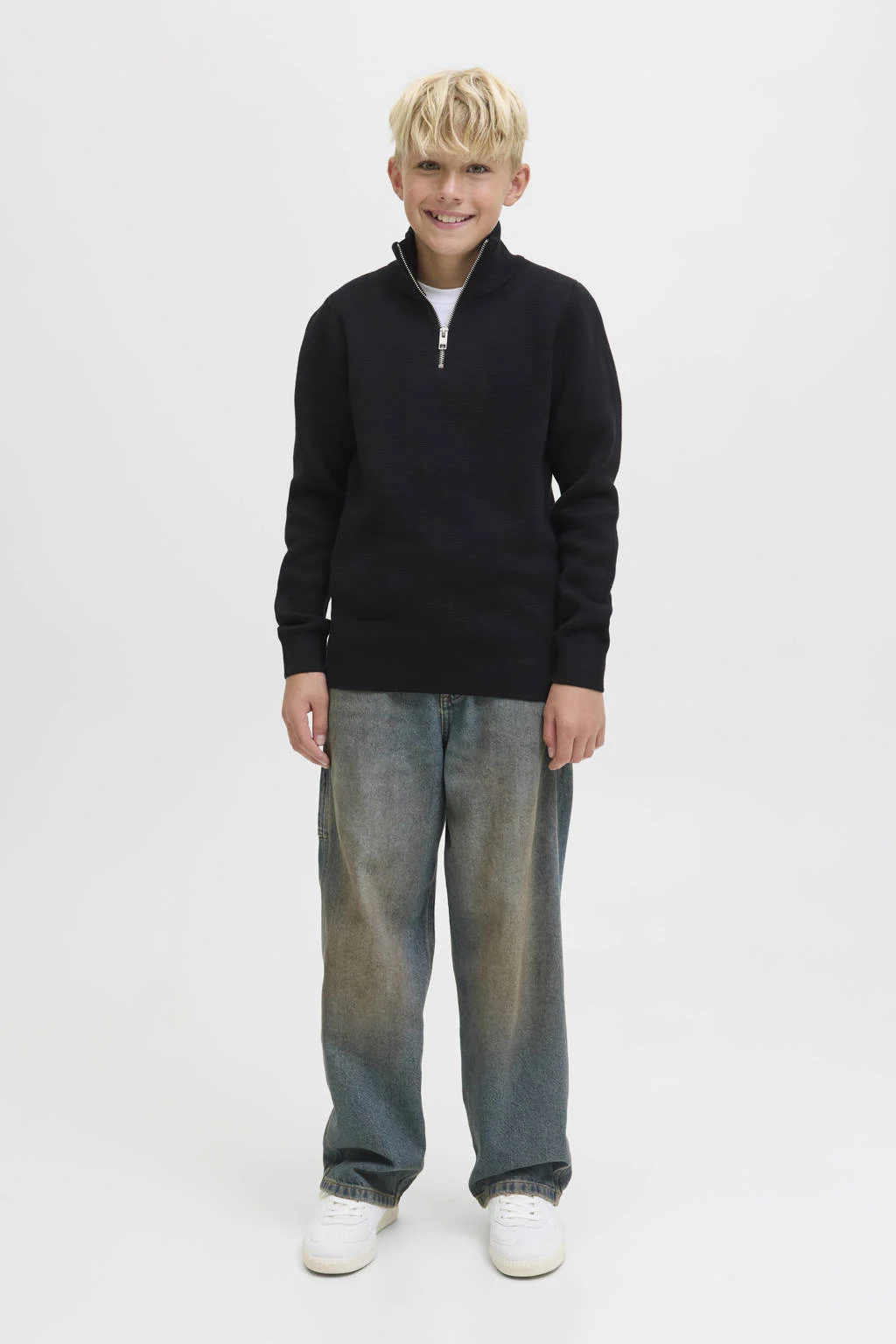 JACK & JONES JUNIOR trui fijn gebreid zwart