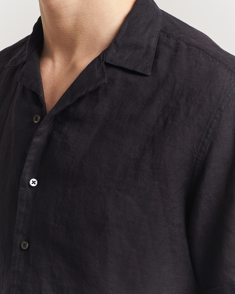 Stenströms Short Sleeve Linen Shirt Black