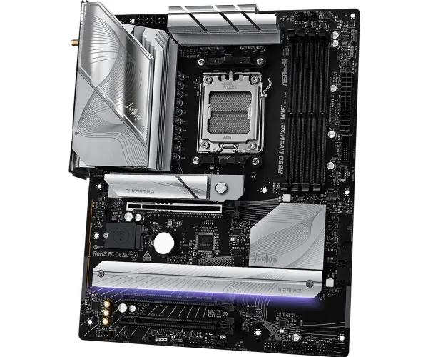 ASRock B850 LIVEMIXER WIFI - Bundkort - ATX - Socket AM5 - AMD B850 Chipset - USB-C 3.2 Gen 2x2, USB-C 3.2 Gen2, USB 3.2 Gen 2, USB 3.2 Gen 1 - Wi-Fi 7, Bluetooth, 2.5 Gigabit LAN - onboard grafik (CPU påkrævet) - HD Audio (8-kanaler)
