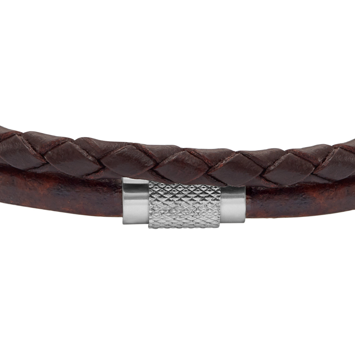 Bracelet FOSSIL acier cuir marron