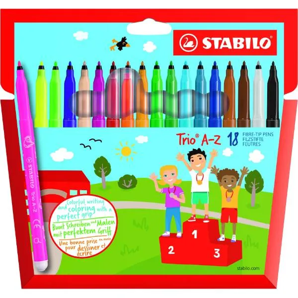 Stabilo Trio A-Z Børnetusch - med 18 farver - 1 mm streg (15  3 fluo farver)