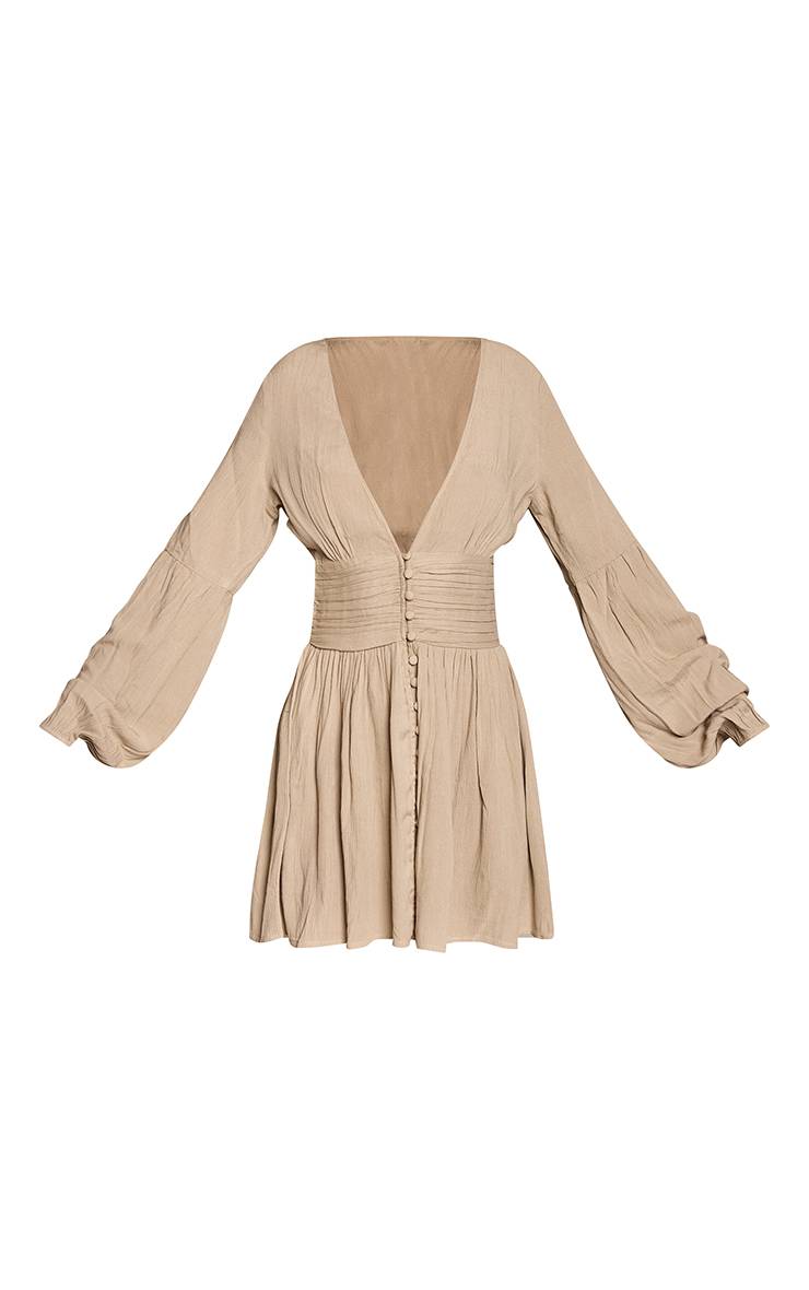 Kaki Robe Chemise Fluide En Satin Froissé À Boutons