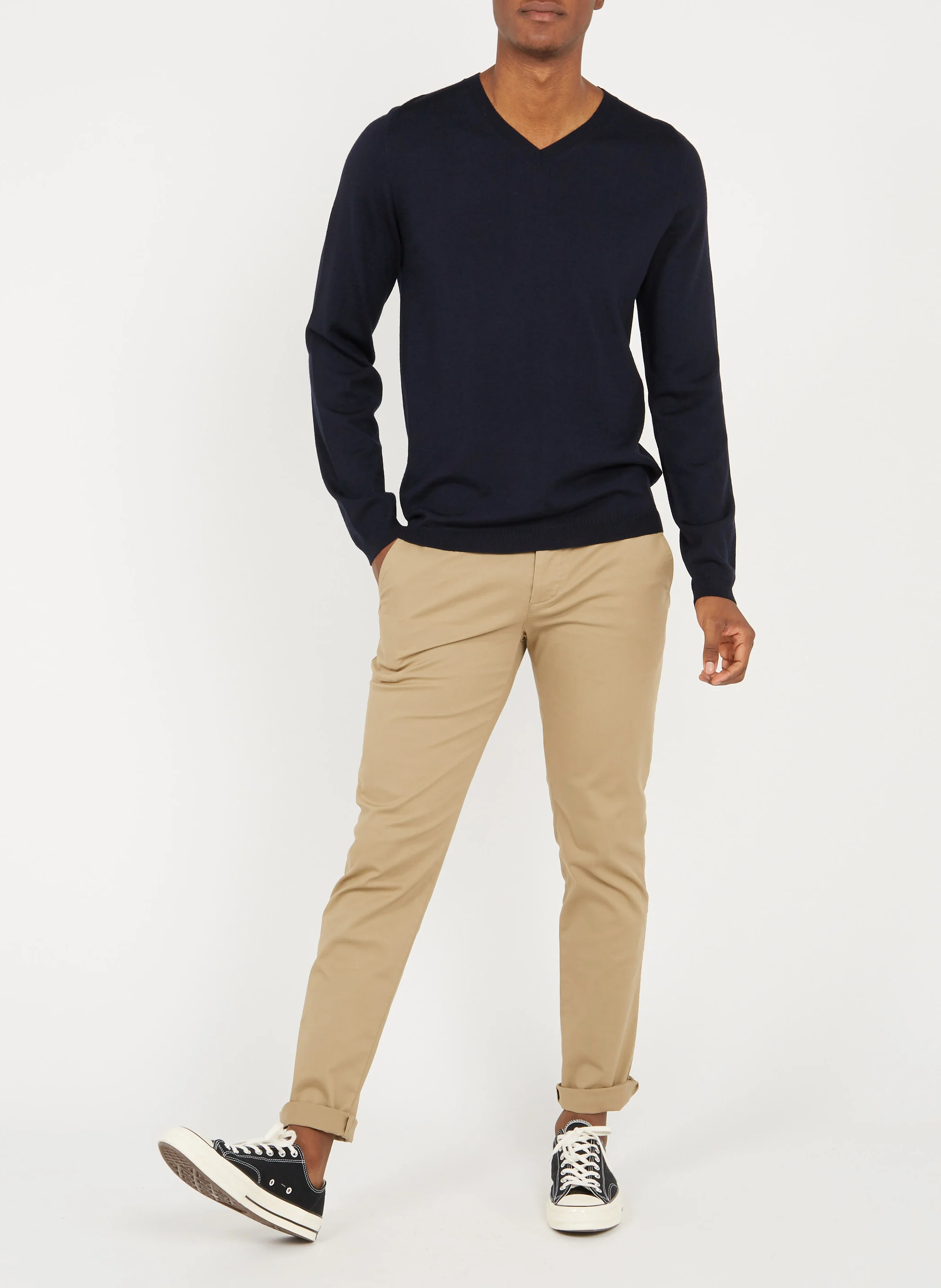 Pull col V regular-fit en laine mérinos | Bleu
