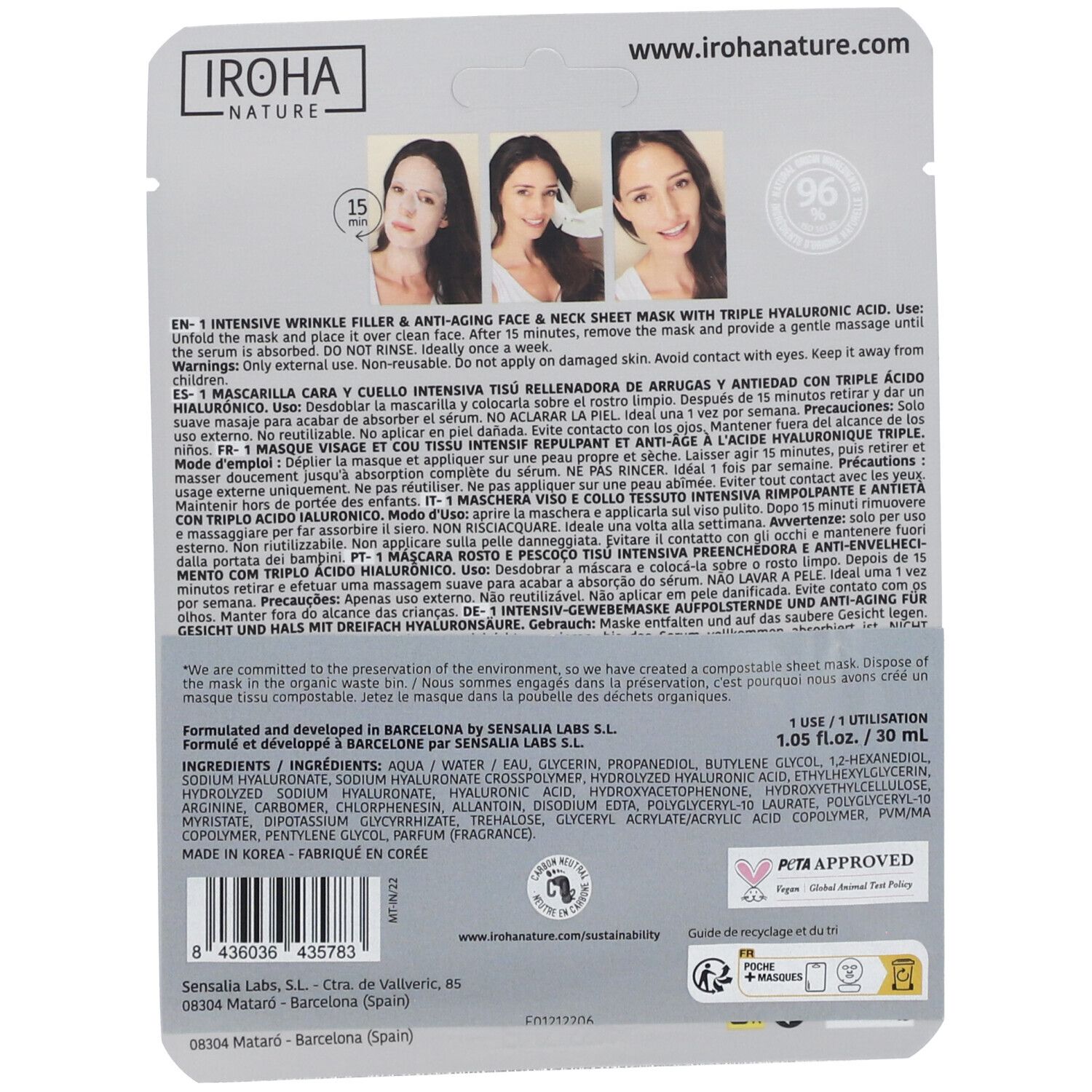 IROHA NATURE Faltenfüllende Anti-Aging-Maske mit dreifacher Hyaluronsäure