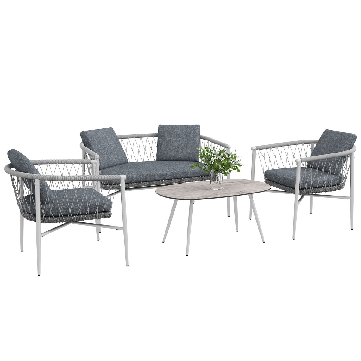 Outsunny 4-delige tuinmeubelset, 121L x 68B x 67H cm, PE rotan, polyester, grijs