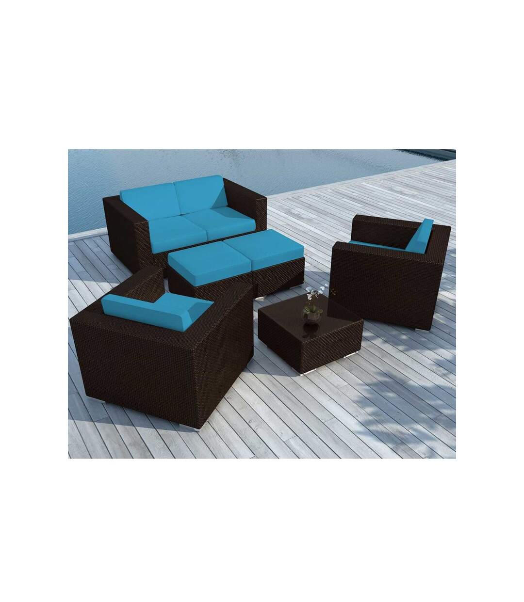 Paris Prix - Salon De Jardin En Résine Tressée portofino 82cm Turquoise & Marron
