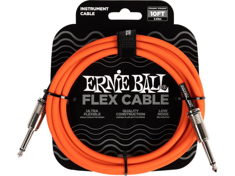 Ernie Ball Instrumentenkabel Flex 6416 – 3.05 m, Orange Flexibles Standardkabel für Instrumente