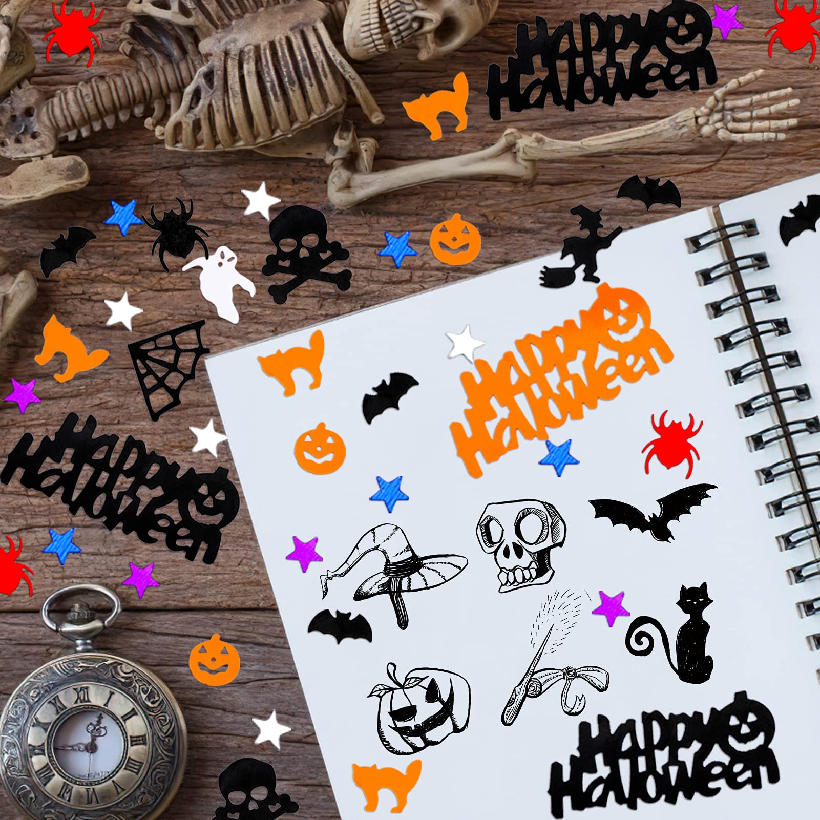 (30g) Konfetti Happy Halloween Party Deko Kürbis / Spinne / Gespenst Streukonfetti Tischdekoration - Schwarz / Orange / Weiss