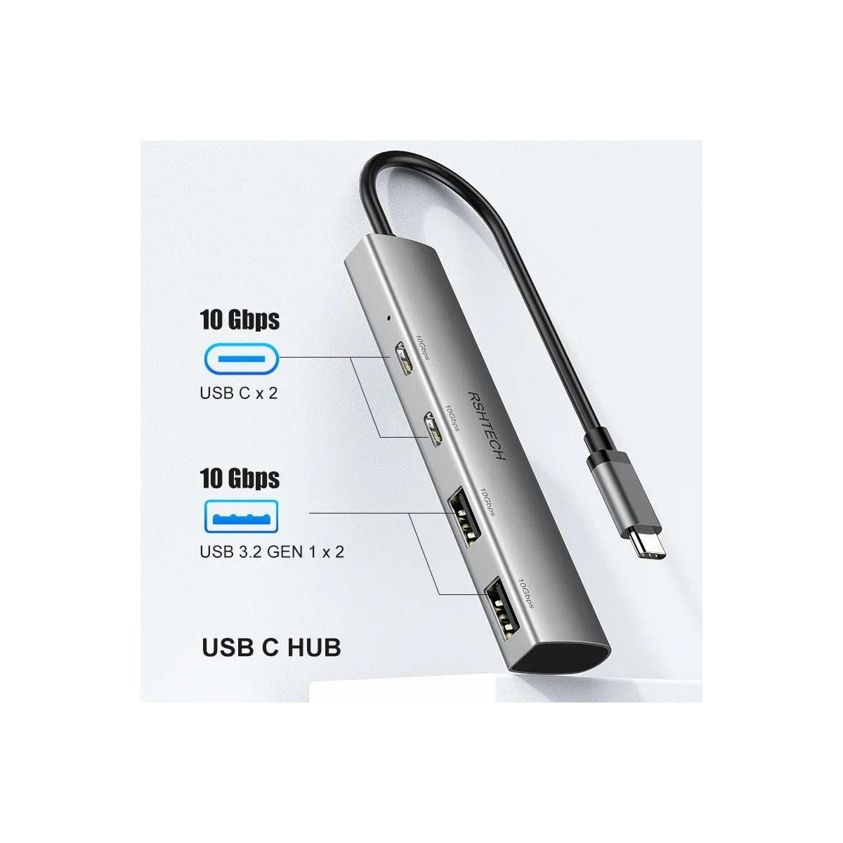 NÖRDIC Gen2 3.2 USB-C 4-porters Hub 10Gbps 20cm kabel 2xUSB-A 2xUSB-C