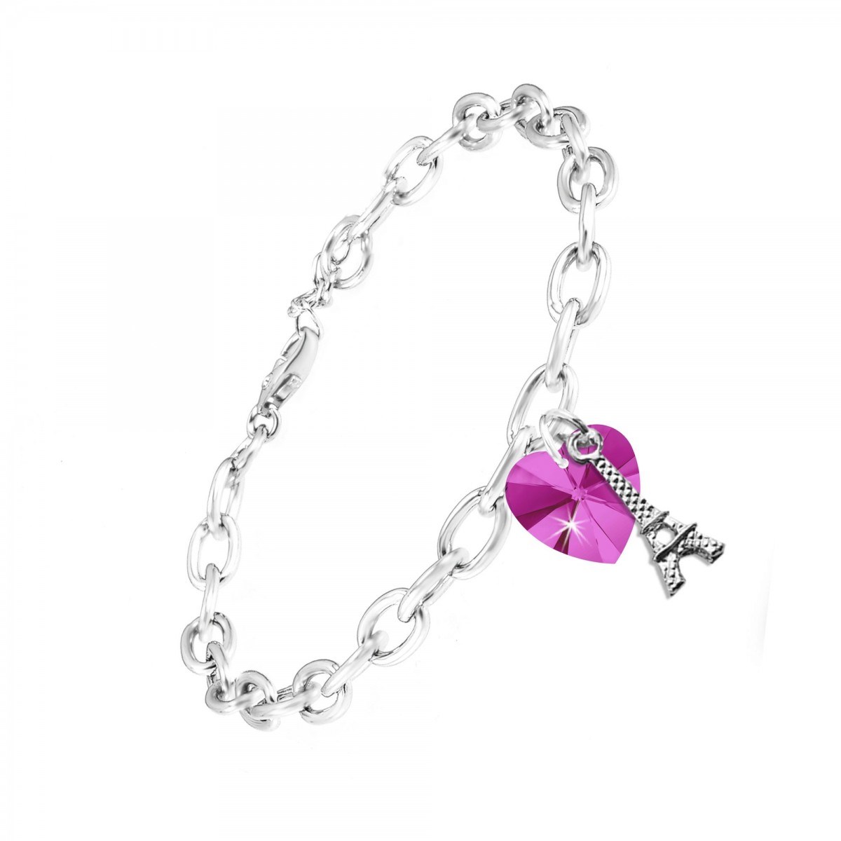 Bracelet coeur rose et Tour Eiffel SC Crystal orné de Cristaux scintillants