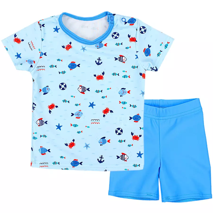Aquarti Baby Jungen Bade-Set Zweiteiliger Badeanzug T-Shirt Hose blau