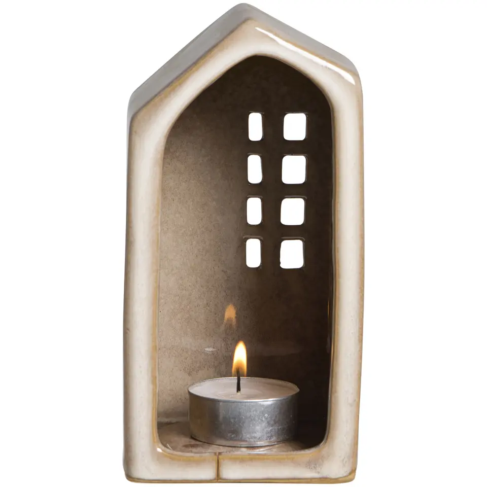 Theelichthouder Huis - beige - 14x11x7,5 cm