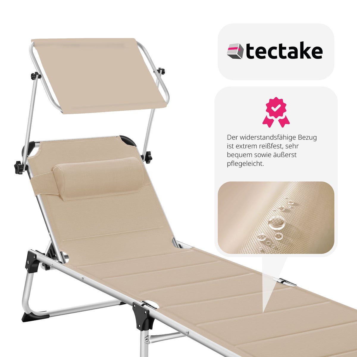 tectake Lorella gestoffeerde ligstoel, opvouwbaar, 217 x 60,5 x 72 cm