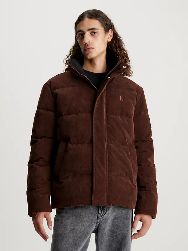 Jaqueta oversized de veludo cotelê com enchimento de plumas