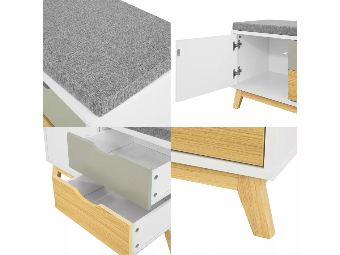 Banc De Rangement Meuble D'entrée Avec Coussin Rembourré, 2 Tiroirs Et 1 Porte, Fsr92-w
