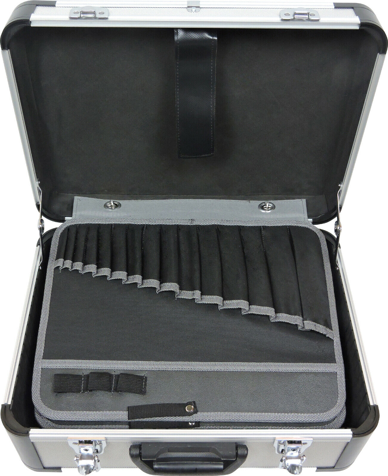 FAMEX 700-L Alu Werkzeugkoffer (leer) mit 2 Paletten mit 56 Einstecktaschen
