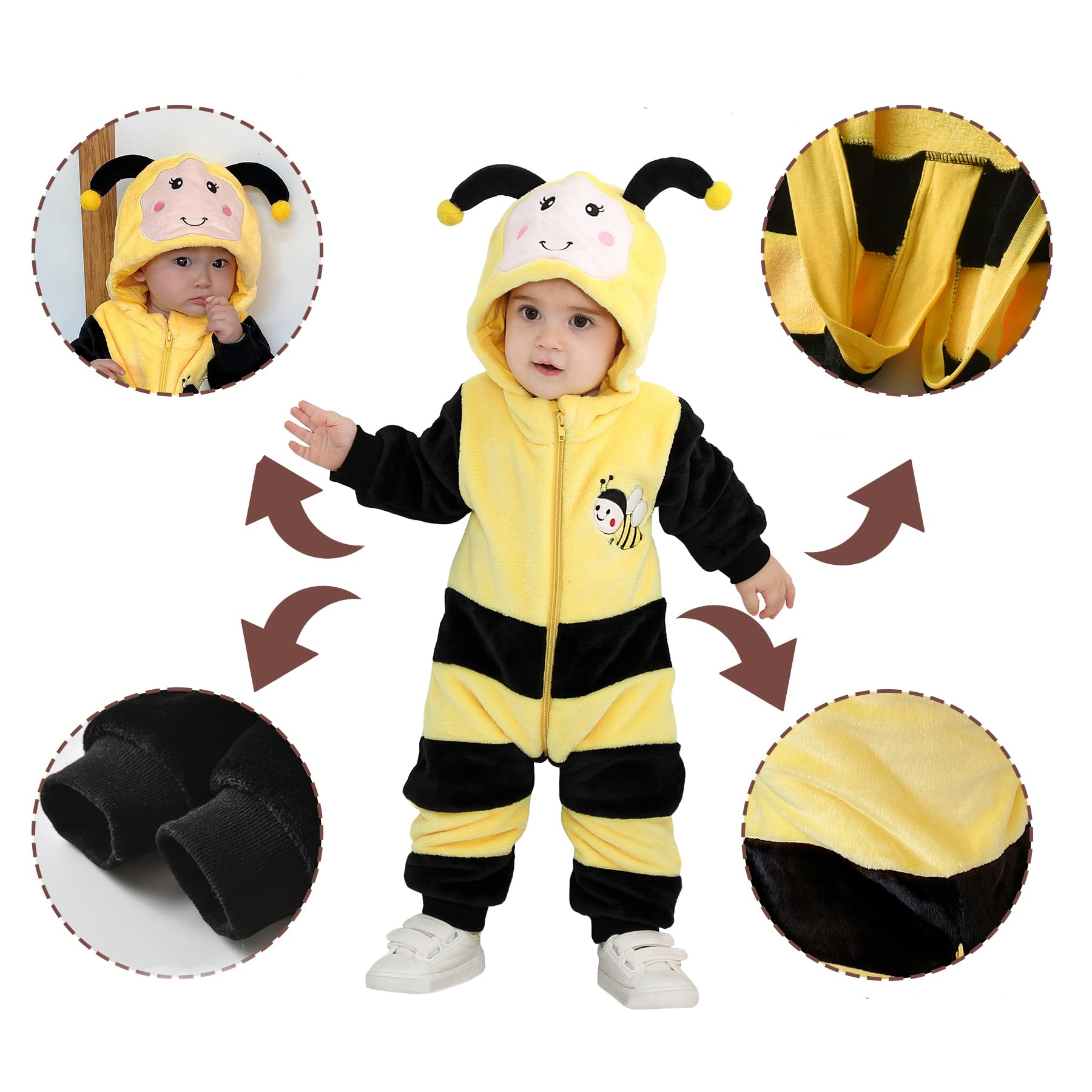 (85-90cm) Fasnachts Kinder Kostüm Bienen Plüsch Overall Verkleidung für Motto Partys / Halloween - Gelb / Schwarz