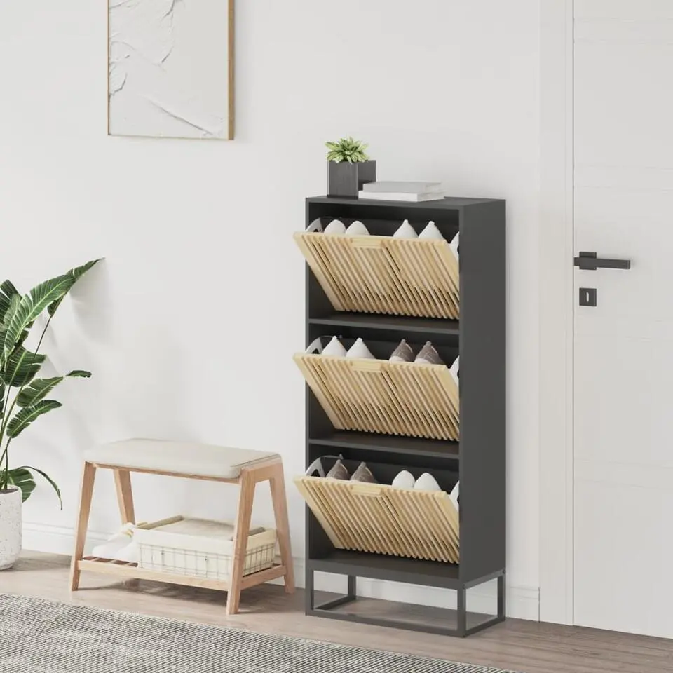 vidaXL - Schoenenkast 6 paar met 3 lameldeur - Zwart - Hout - 52x25x120 cm