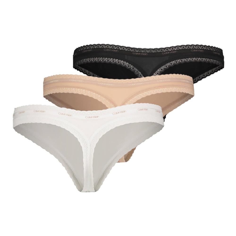 Calvin Klein Jeans X3 Strings Blanc/Beige/Noir Femme Calvin Klein Jeans Thong