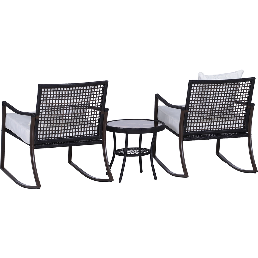 Outsunny Rattan Schaukelstuhl als 7-tlg. Set braun, cremeweiß