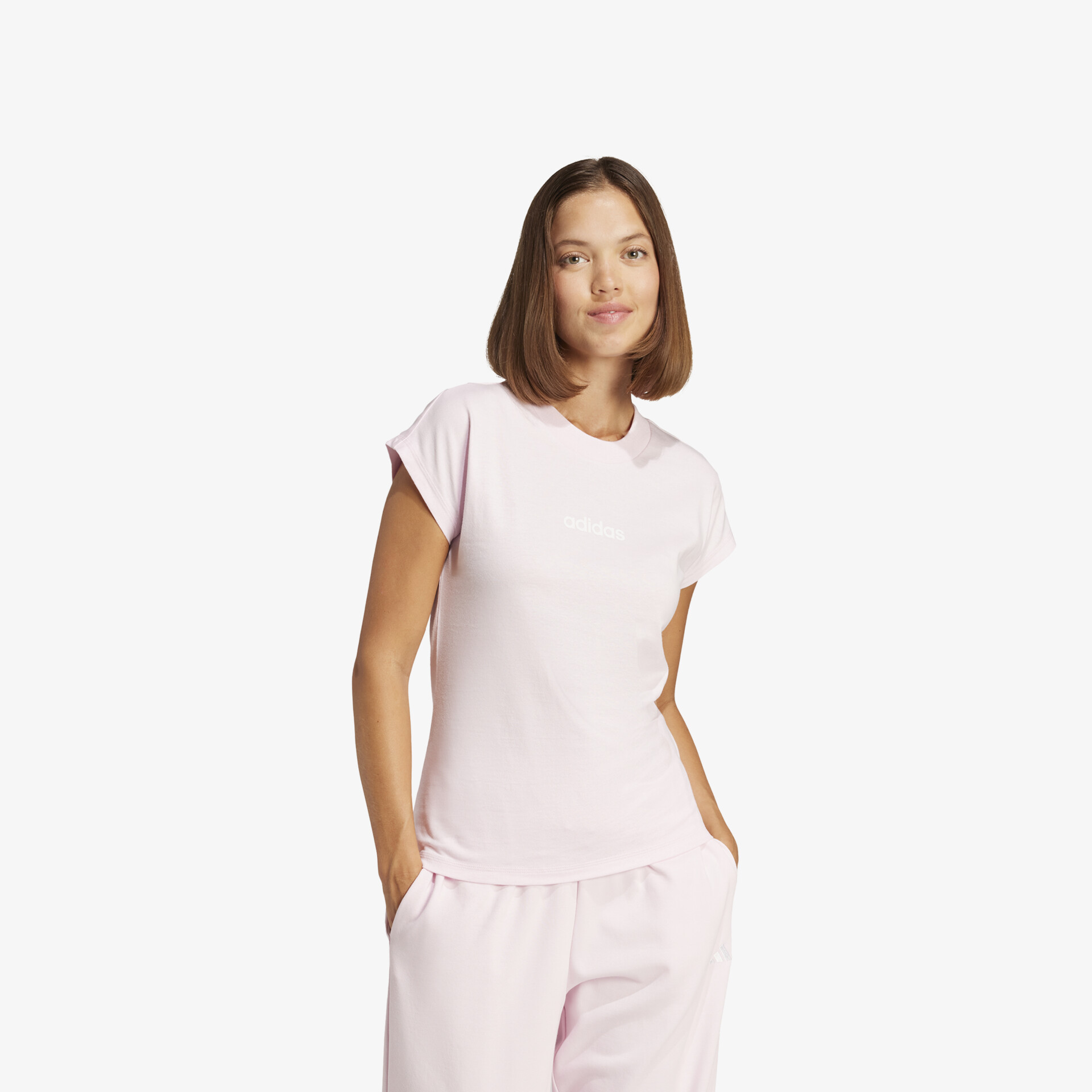 adidas Essentials Linear Cotton T-Shirt Damen T-Shirt rosa