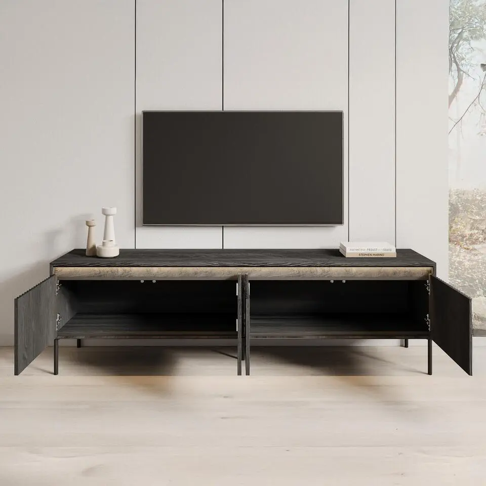 Meubella - TV-Meubel Timoteo - Mat zwart - 193 cm