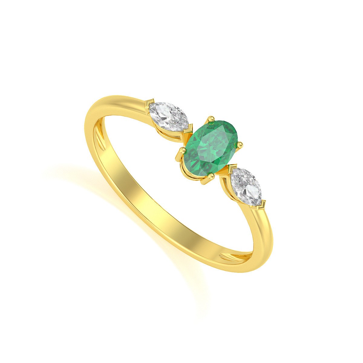 Bague ADEN Or 585 Jaune Emeraude et diamants 1.604grs