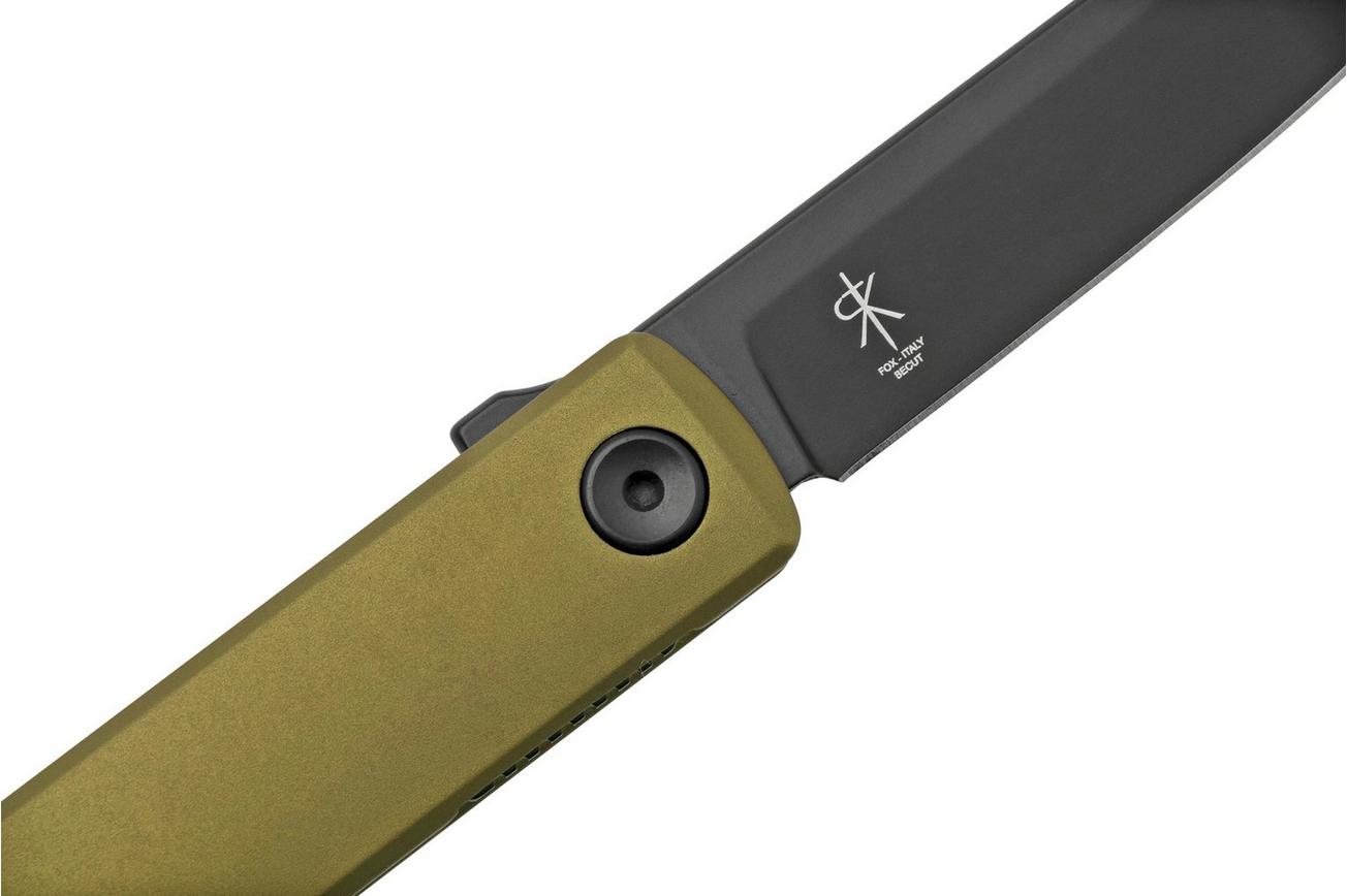 Fox Knives Chnops, FX-543 ALG, Green Aluminum, Black Becut zakmes, Riccardo Gobbato design
