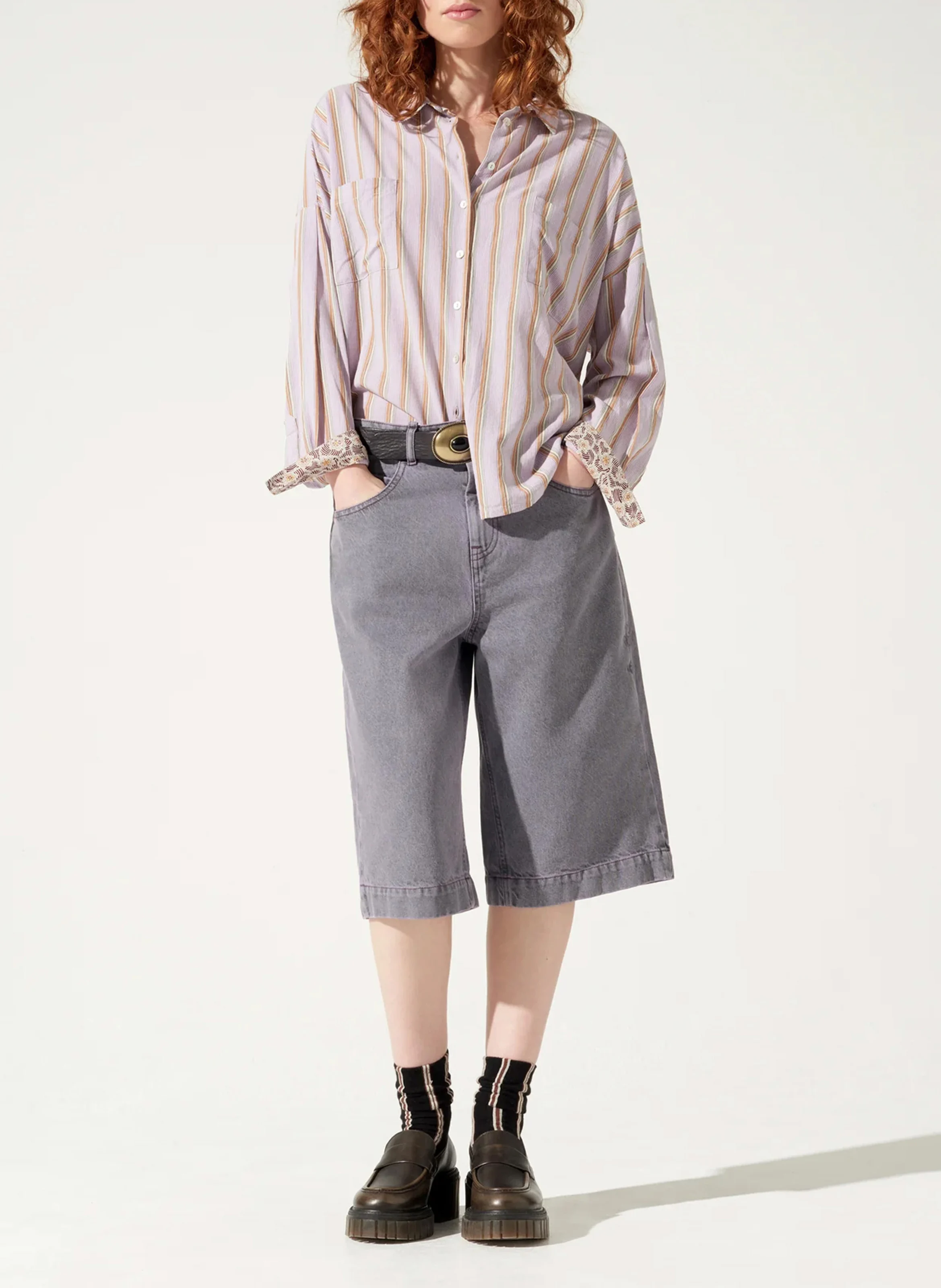 Chemise ample col classique à rayures | Violet
