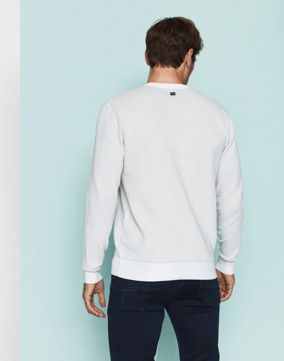 Pull col rond taupe/blanc