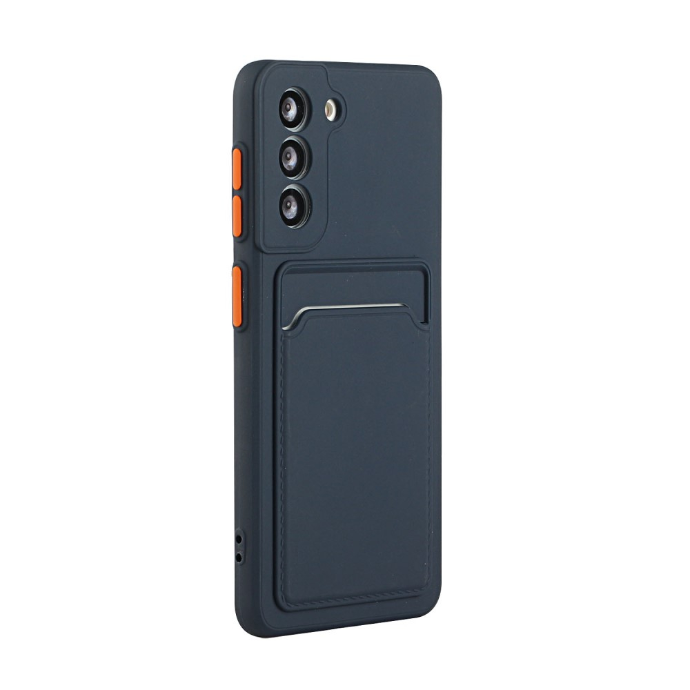 Samsung Galaxy S21 FE 5G Gummi Case Hülle mit Kartenfach - Dunkelblau / Orange
