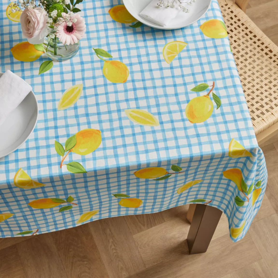 Nappe rectangulaire coton enduit (150 x 350 cm) Menton Bleue