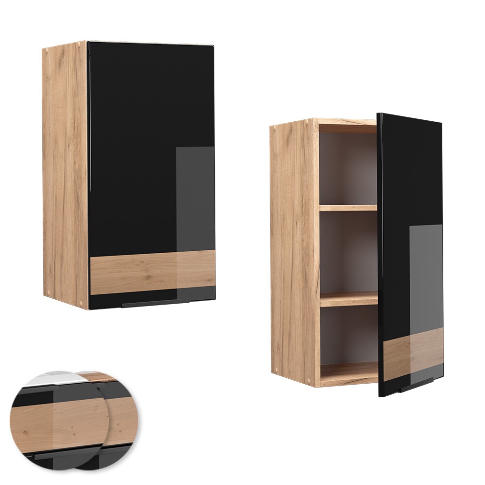 Vicco Hängeschrank Küchenschrank Küchenmöbel Fame-Line Eiche Schwarz 40 cm modern Hochglanz