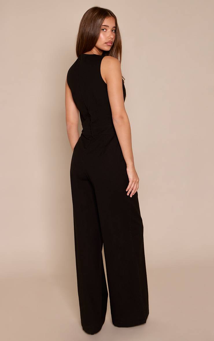 Noir Combinaison-pantalon Effet Lin Avec Bustier Gilet