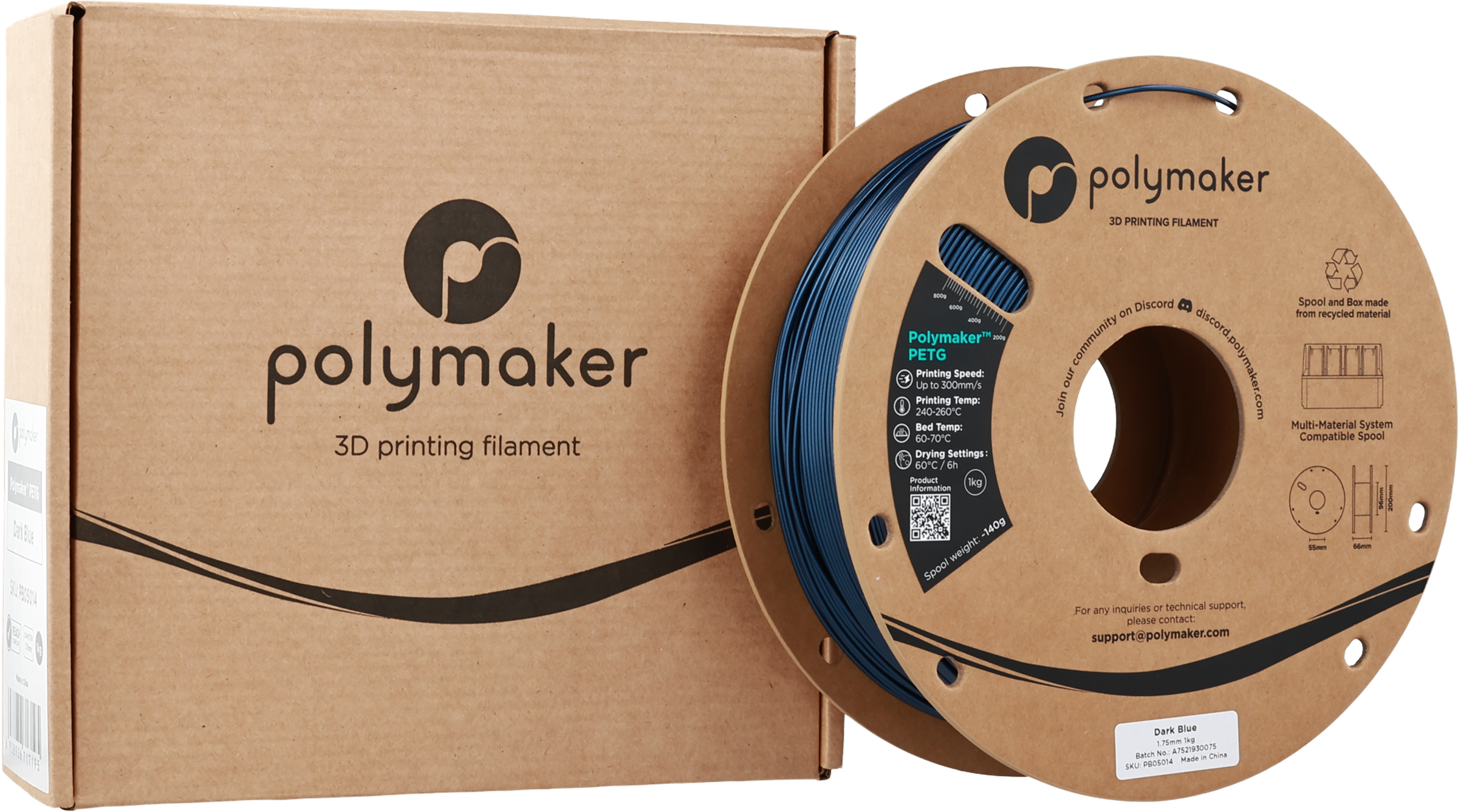 Polymaker  PETG Dark Blue, 1,75 mm / 1000 g    Robustes PETG optimiert für High Speed Druck in Dark Blue
