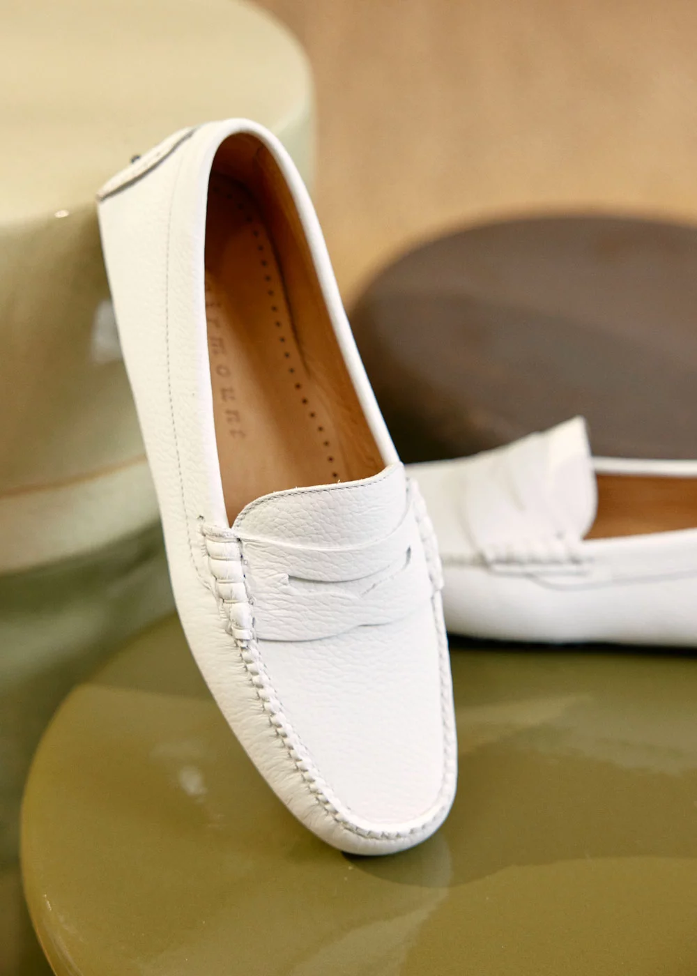 MOCASSIN DRIVER CUIR FOULONNE BLANC