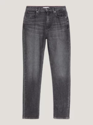 Calça jeans reta slim de cintura alta Rome