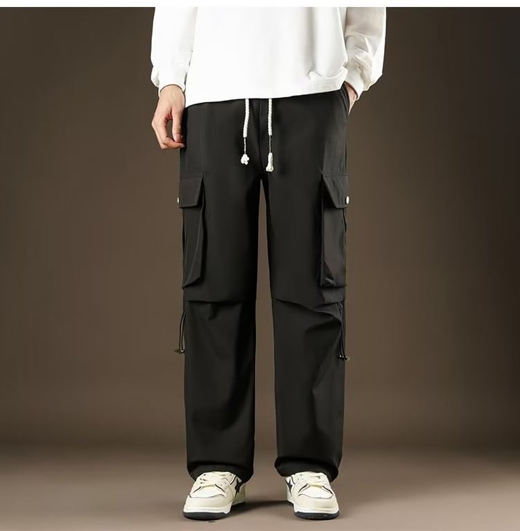 jaywoon - Mid Rise Plain Straight Leg Cargo Pants